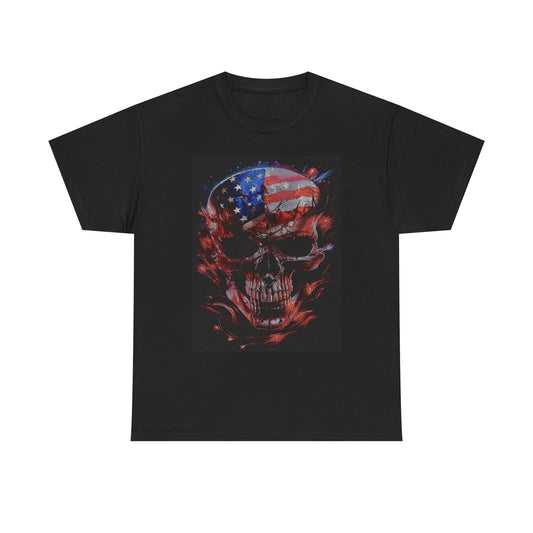 American Flag Skull T Shirt Classic Heavy Cotton Tee Gift front and back!