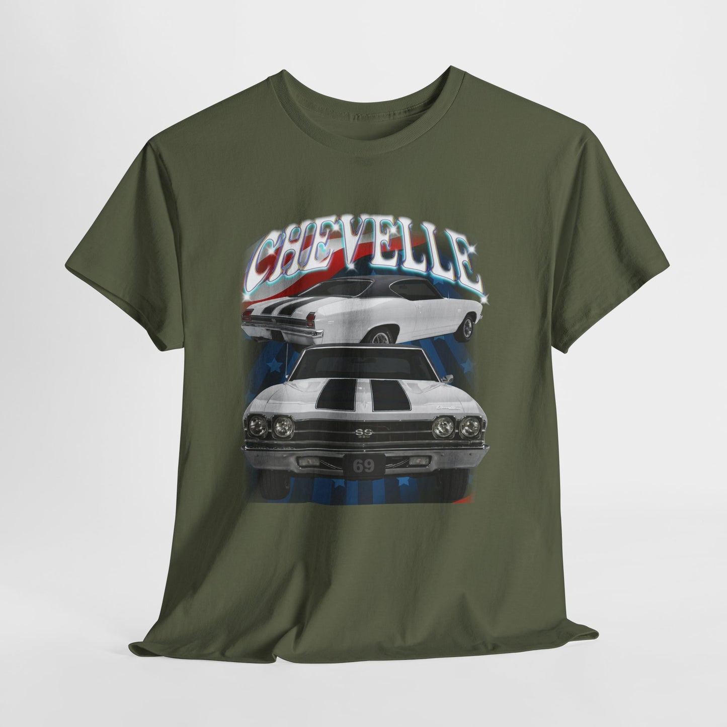 White 1969,black stripes,Chevelle Heavy Cotton Tee T Shirt,Gift