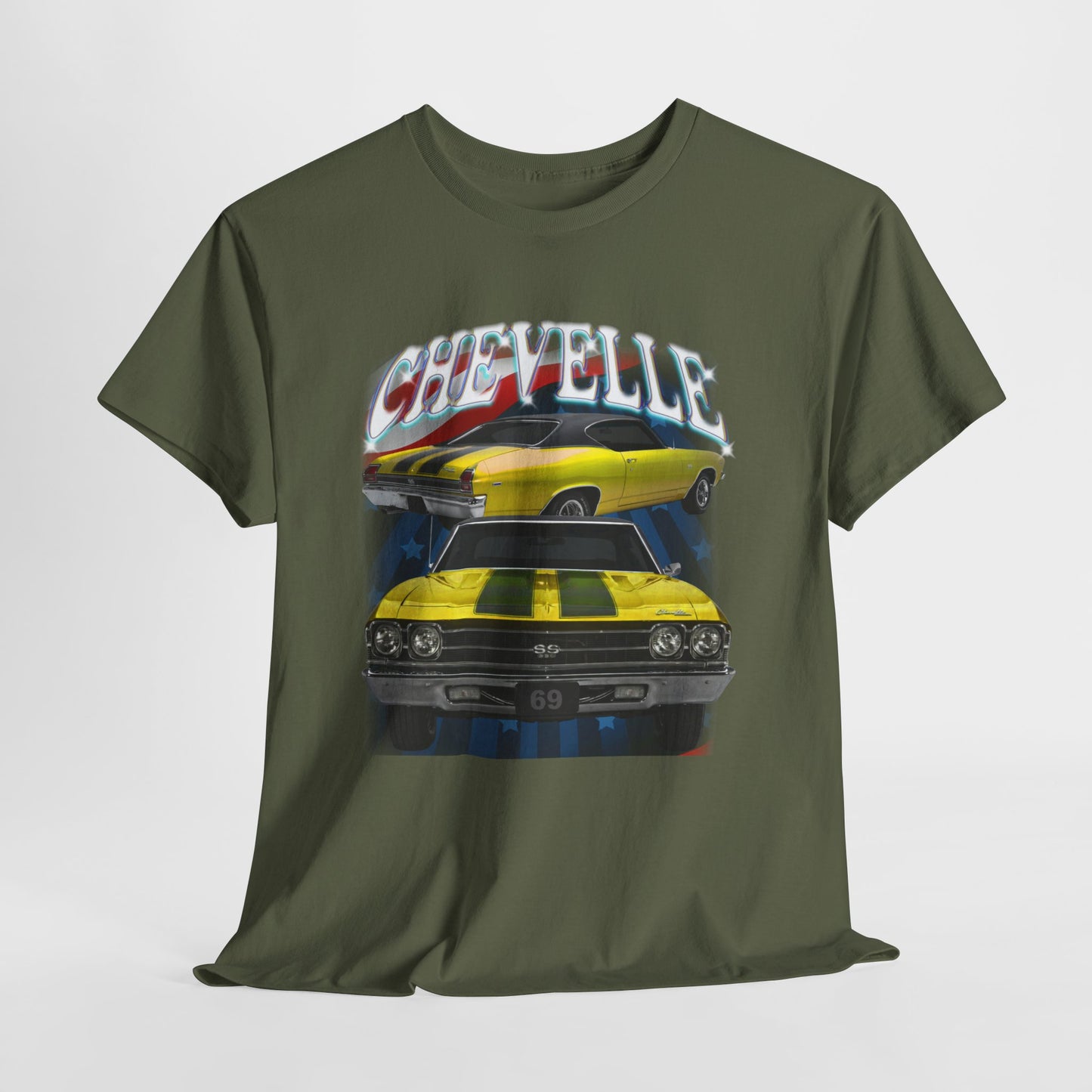 Yellow 1969,black stripes,Chevelle Heavy Cotton Tee T Shirt,Gift