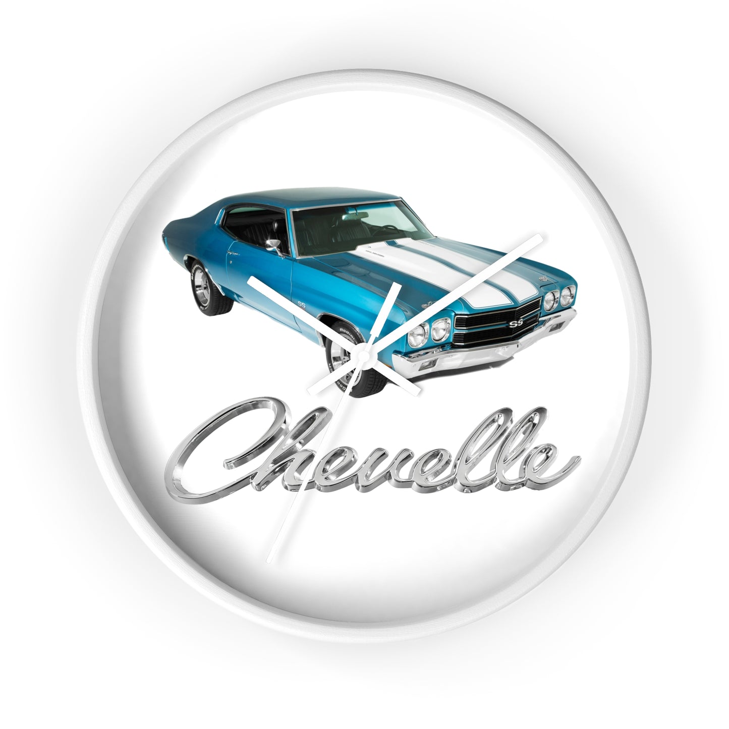 Blue 1970 Chevelle w White stripes Wall clock Gift Decor Classic Muscle side
