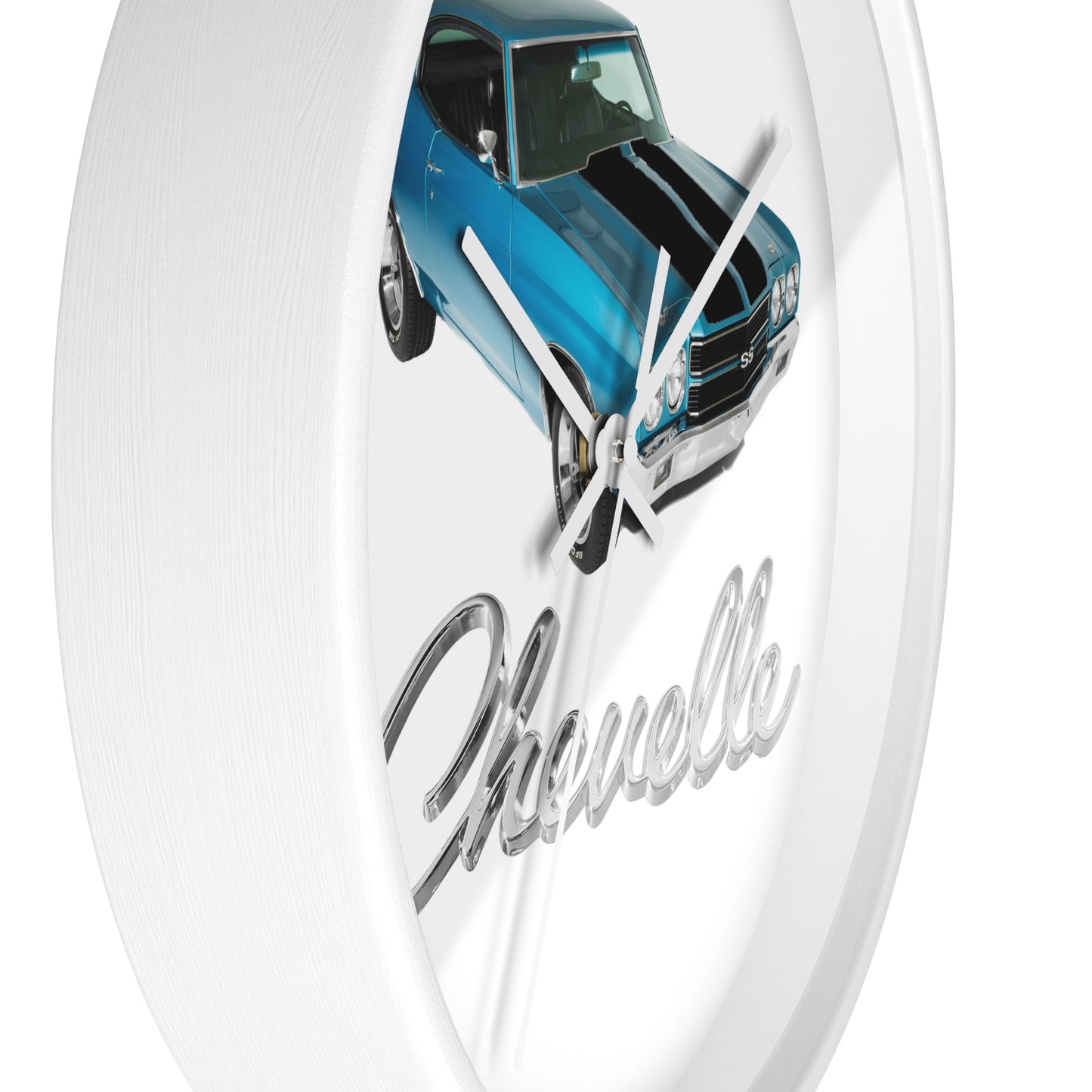 Blue 1970 Chevelle w black stripes Wall clock Gift Decor Classic Muscle side