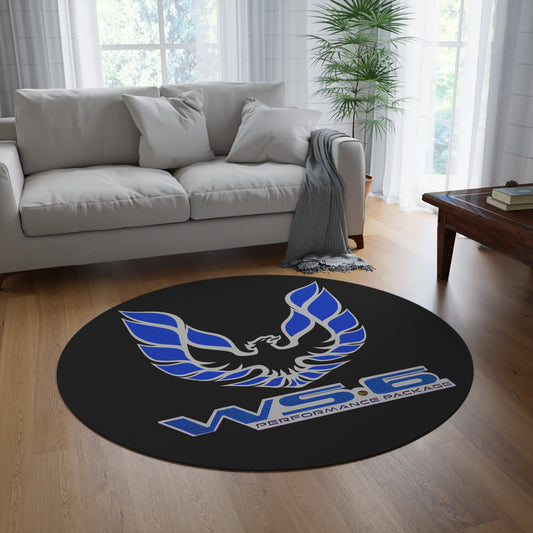 Round Rug WS6 Firebird Trans Am Car Guy Gift Man Cave Blue