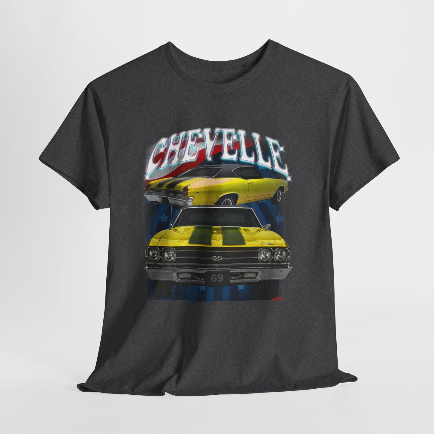 Yellow 1969,black stripes,Chevelle Heavy Cotton Tee T Shirt,Gift