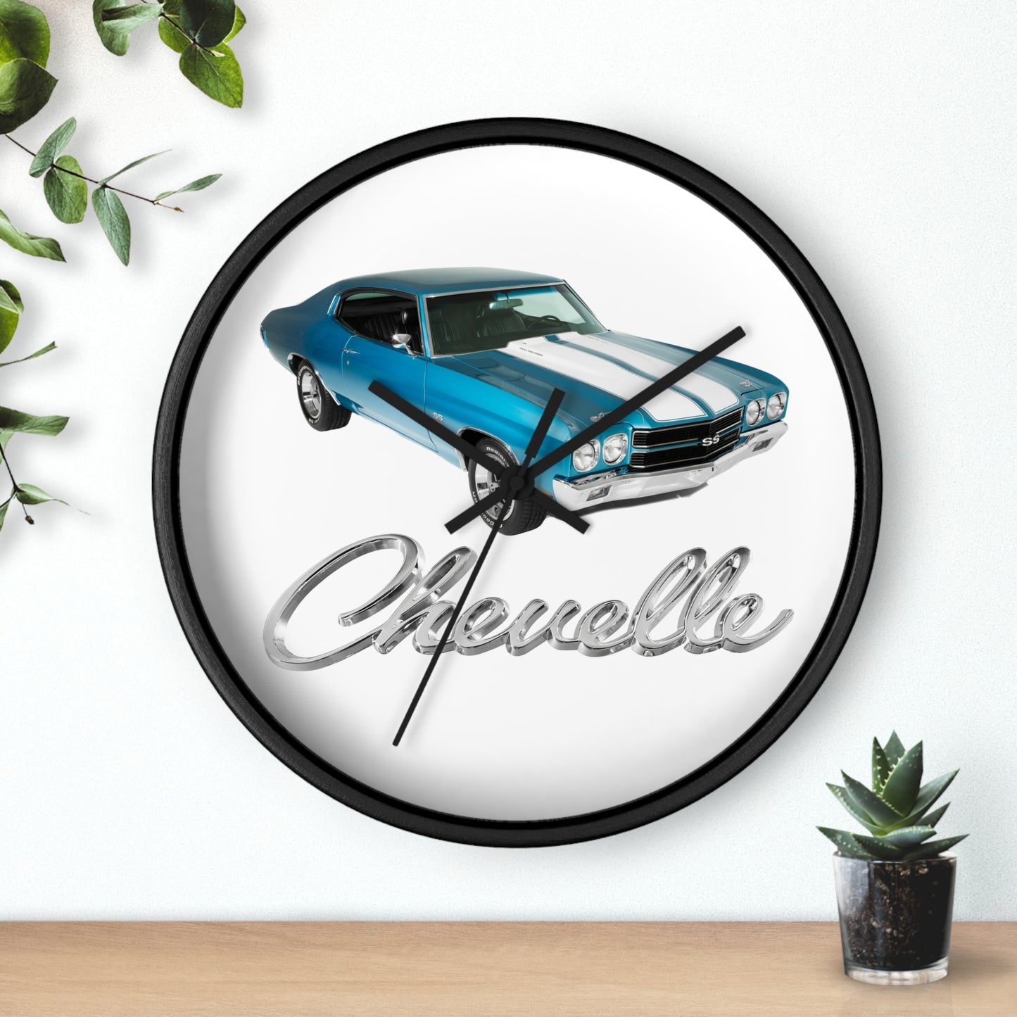Blue 1970 Chevelle w White stripes Wall clock Gift Decor Classic Muscle side