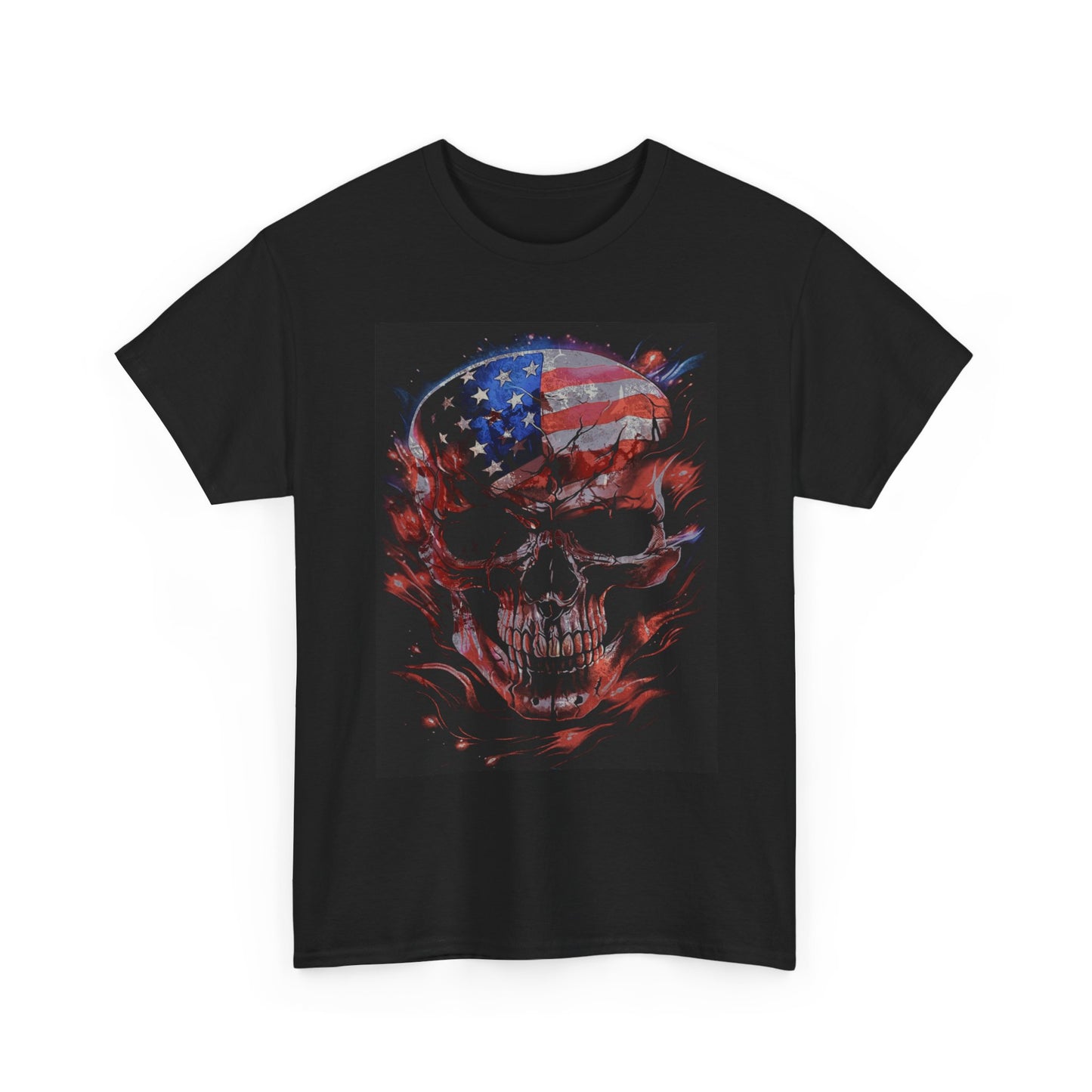 American Flag Skull T Shirt Classic Heavy Cotton Tee Gift front and back!