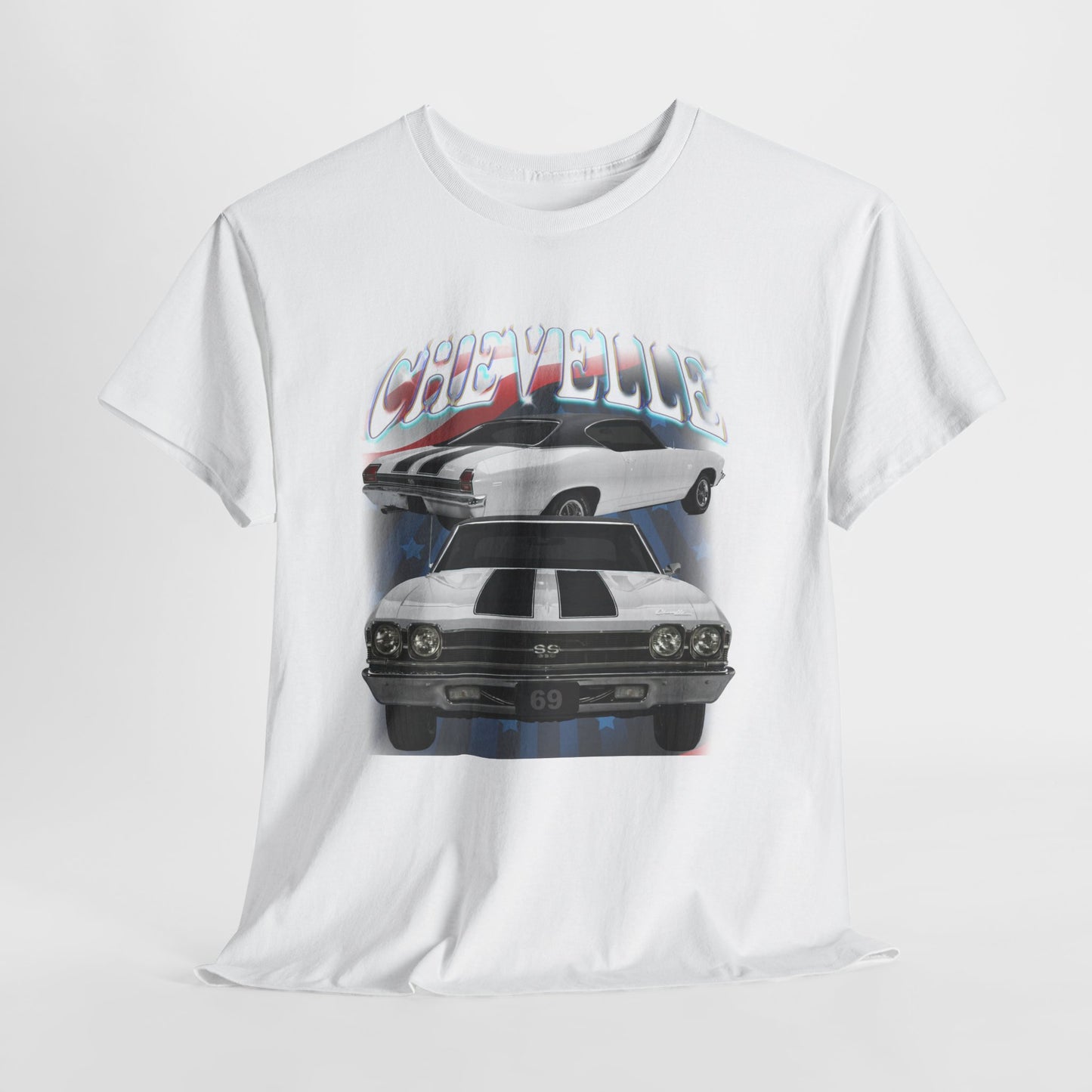 White 1969,black stripes,Chevelle Heavy Cotton Tee T Shirt,Gift