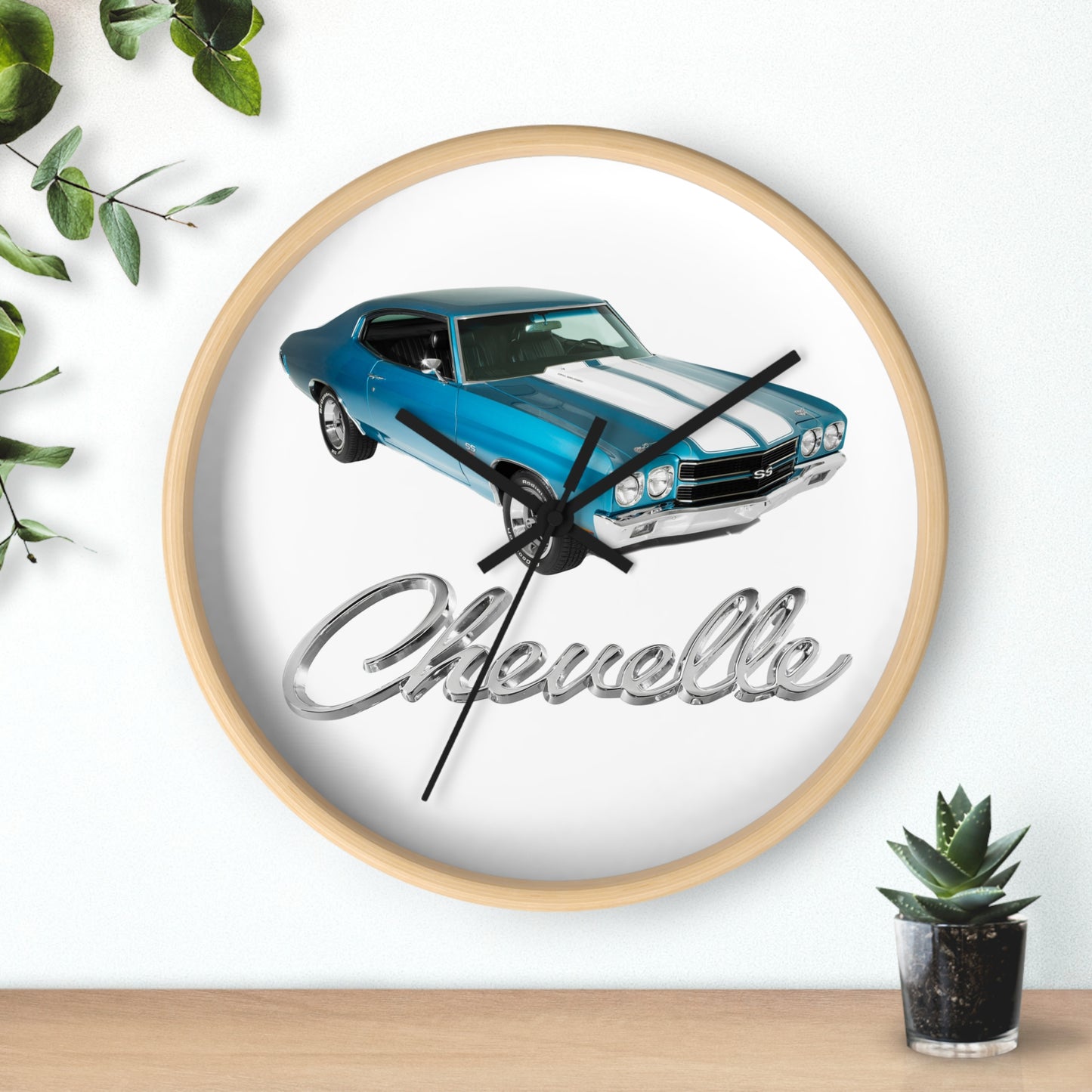 Blue 1970 Chevelle w White stripes Wall clock Gift Decor Classic Muscle side