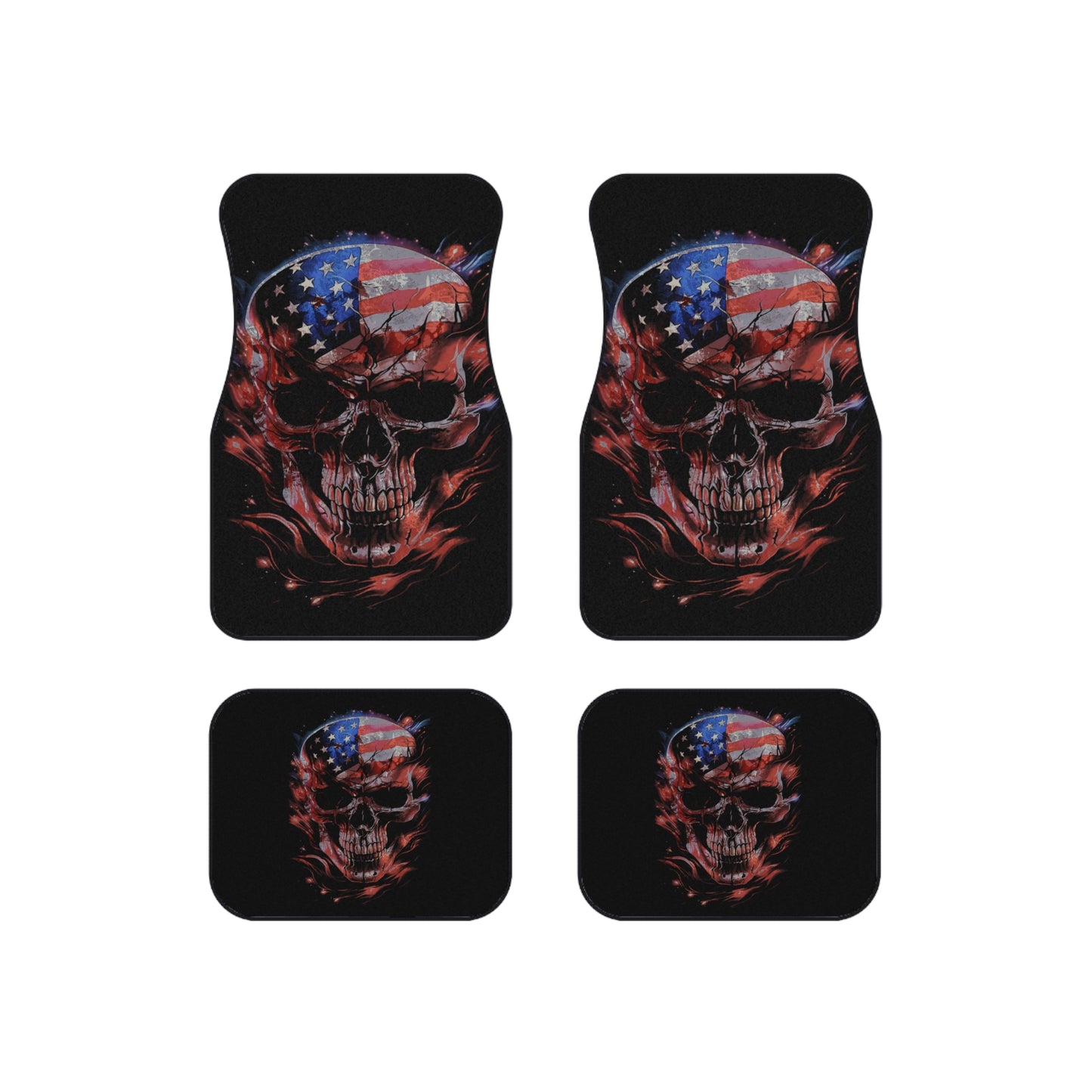 American Flag Skull, Set of 4 Car Mats, Great Truck Van Car Gift