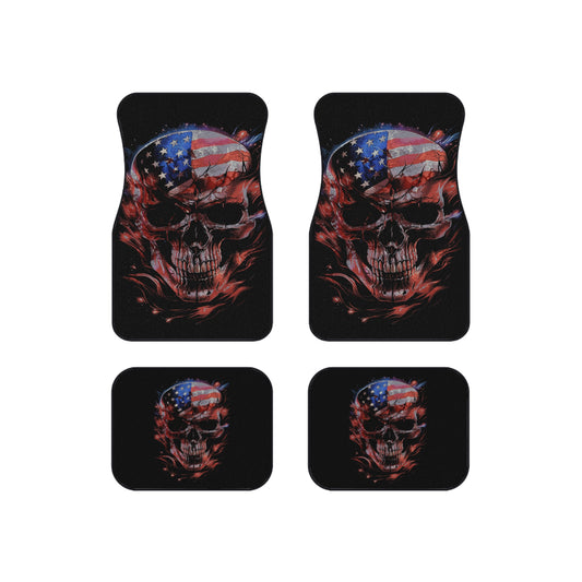 American Flag Skull, Set of 4 Car Mats, Great Truck Van Car Gift