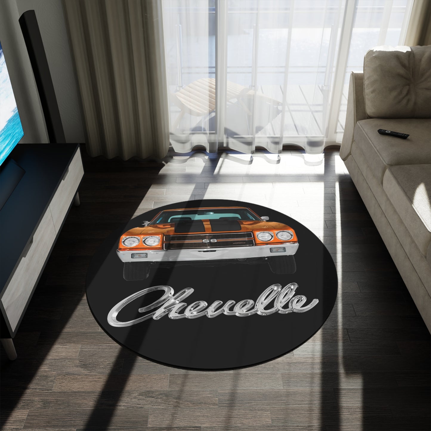 Orange 1970 Chevelle Round Rug Car Guy Gift Man Cave Office 60" × 60"