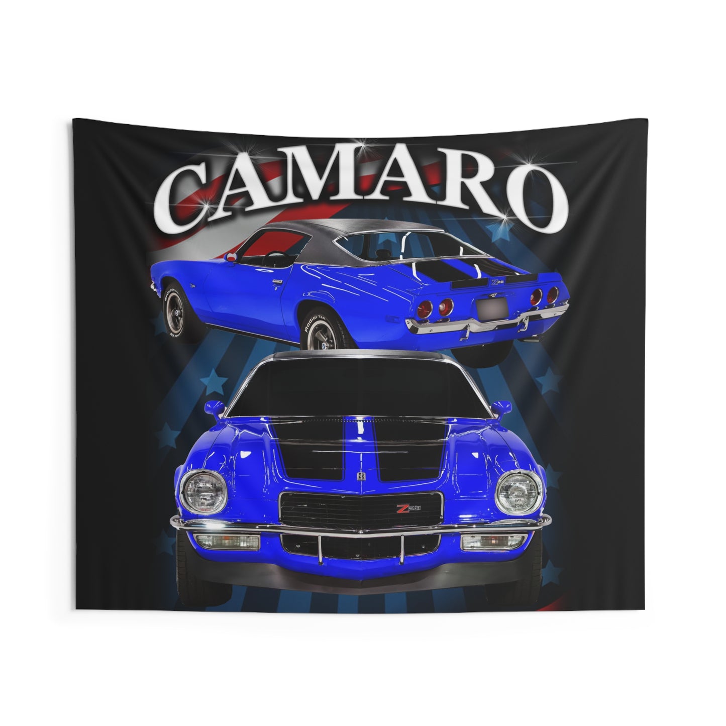 Blue w black stripe 1970 Camaro Indoor Wall Tapestries Car Guy Gift