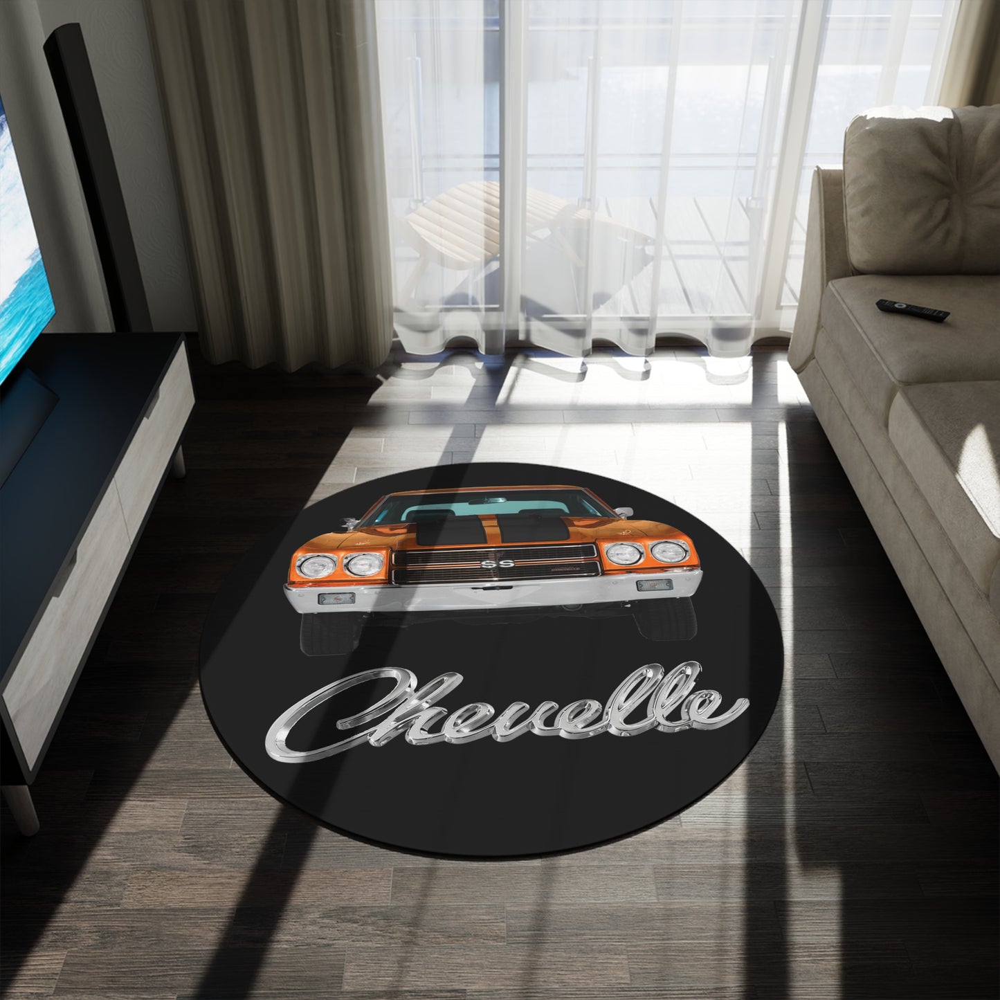 Orange 1970 Chevelle Round Rug Car Guy Gift Man Cave Office