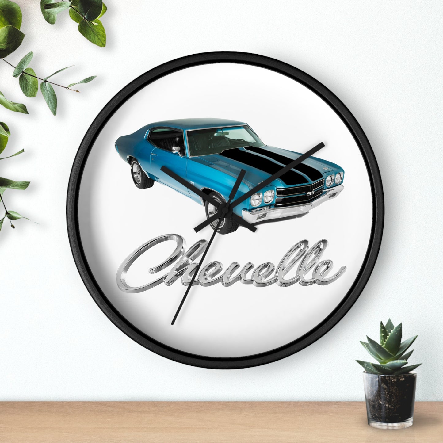 Blue 1970 Chevelle w black stripes Wall clock Gift Decor Classic Muscle side