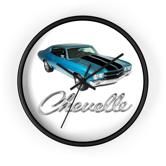 Blue 1970 Chevelle w black stripes Wall clock Gift Decor Classic Muscle side