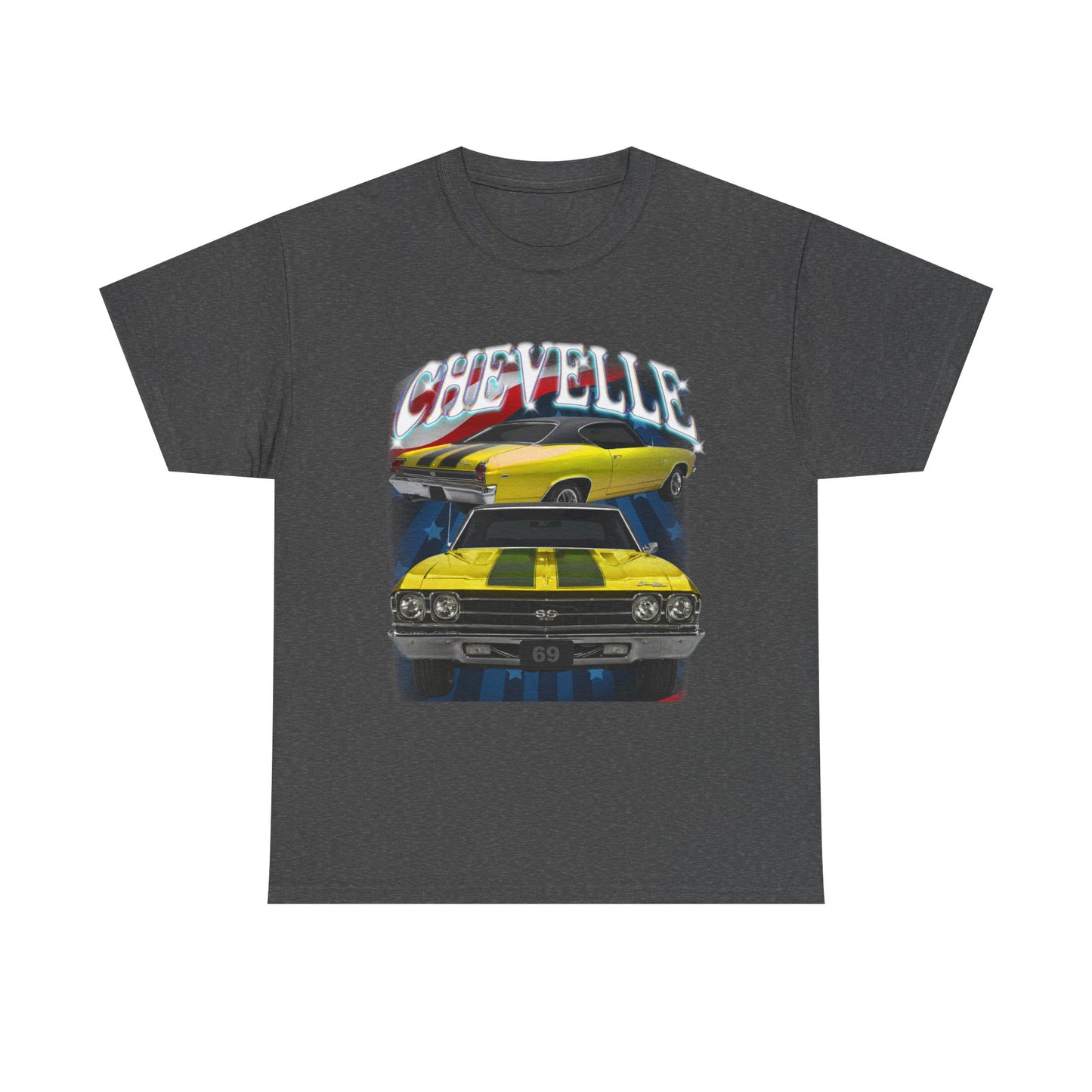 Yellow 1969,black stripes,Chevelle Heavy Cotton Tee T Shirt,Gift