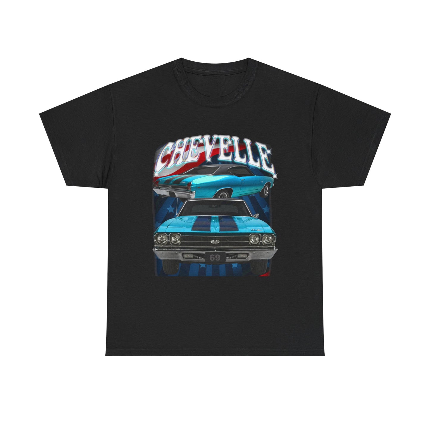 1969 Turquoise Blue Green,black stripes,Chevelle Heavy Cotton Tee T Shirt,Gift