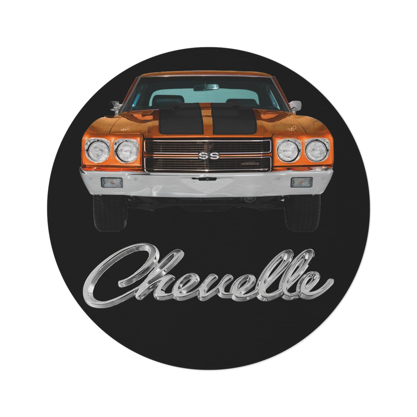 Orange 1970 Chevelle Round Rug Car Guy Gift Man Cave Office 60" × 60"