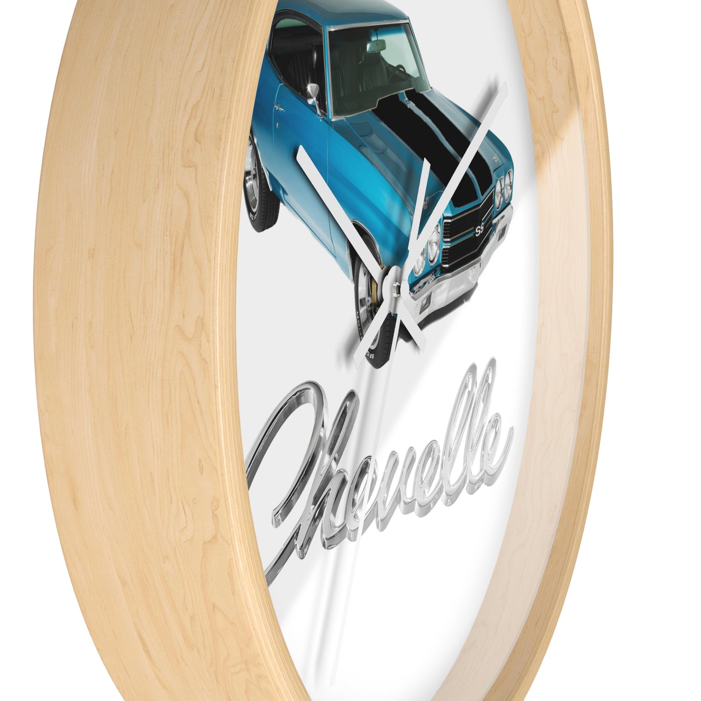 Blue 1970 Chevelle w black stripes Wall clock Gift Decor Classic Muscle side