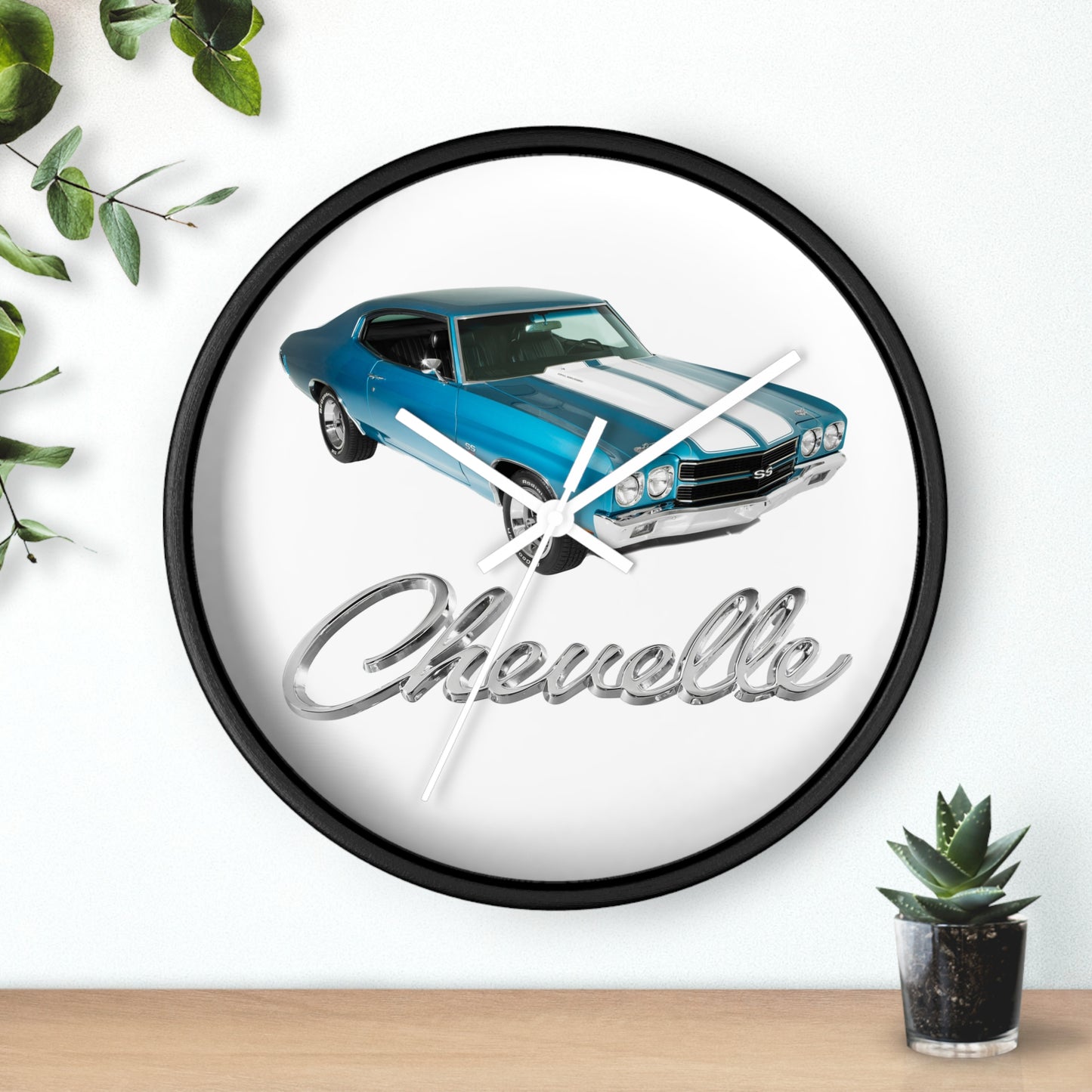 Blue 1970 Chevelle w White stripes Wall clock Gift Decor Classic Muscle side