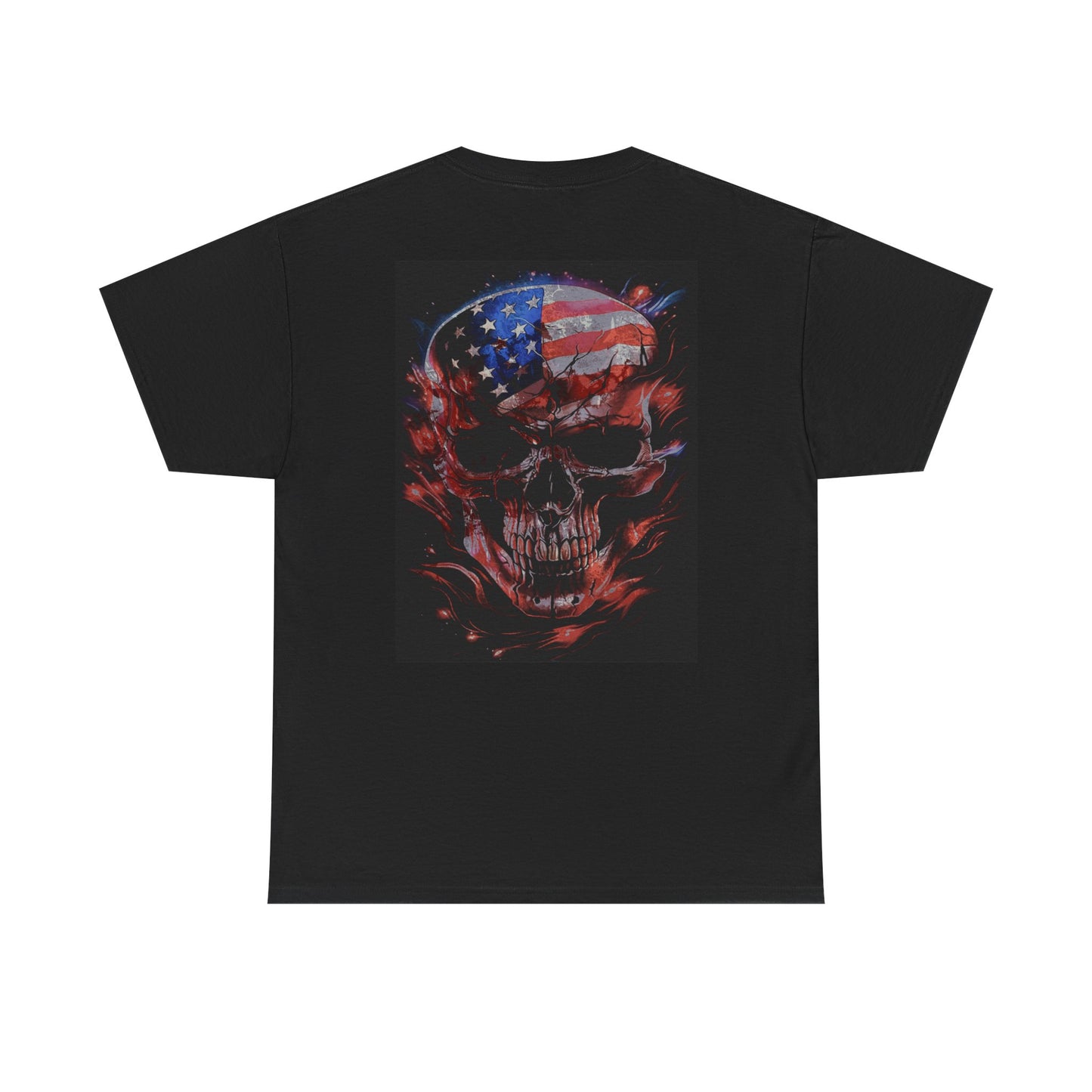 American Flag Skull T Shirt Classic Heavy Cotton Tee Gift front and back!