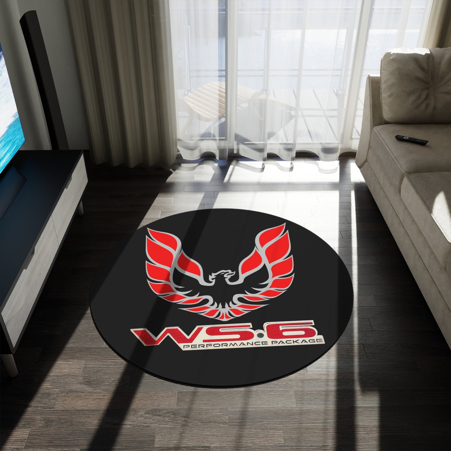 Round Rug WS6 Firebird Trans Am Car Guy Gift Man Cave Red