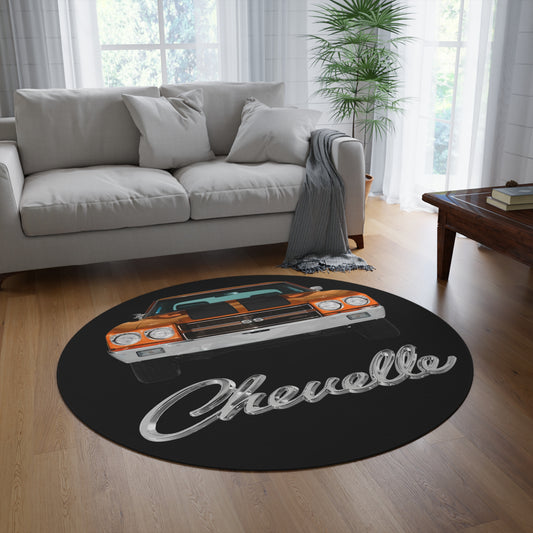 Orange 1970 Chevelle Round Rug Car Guy Gift Man Cave Office