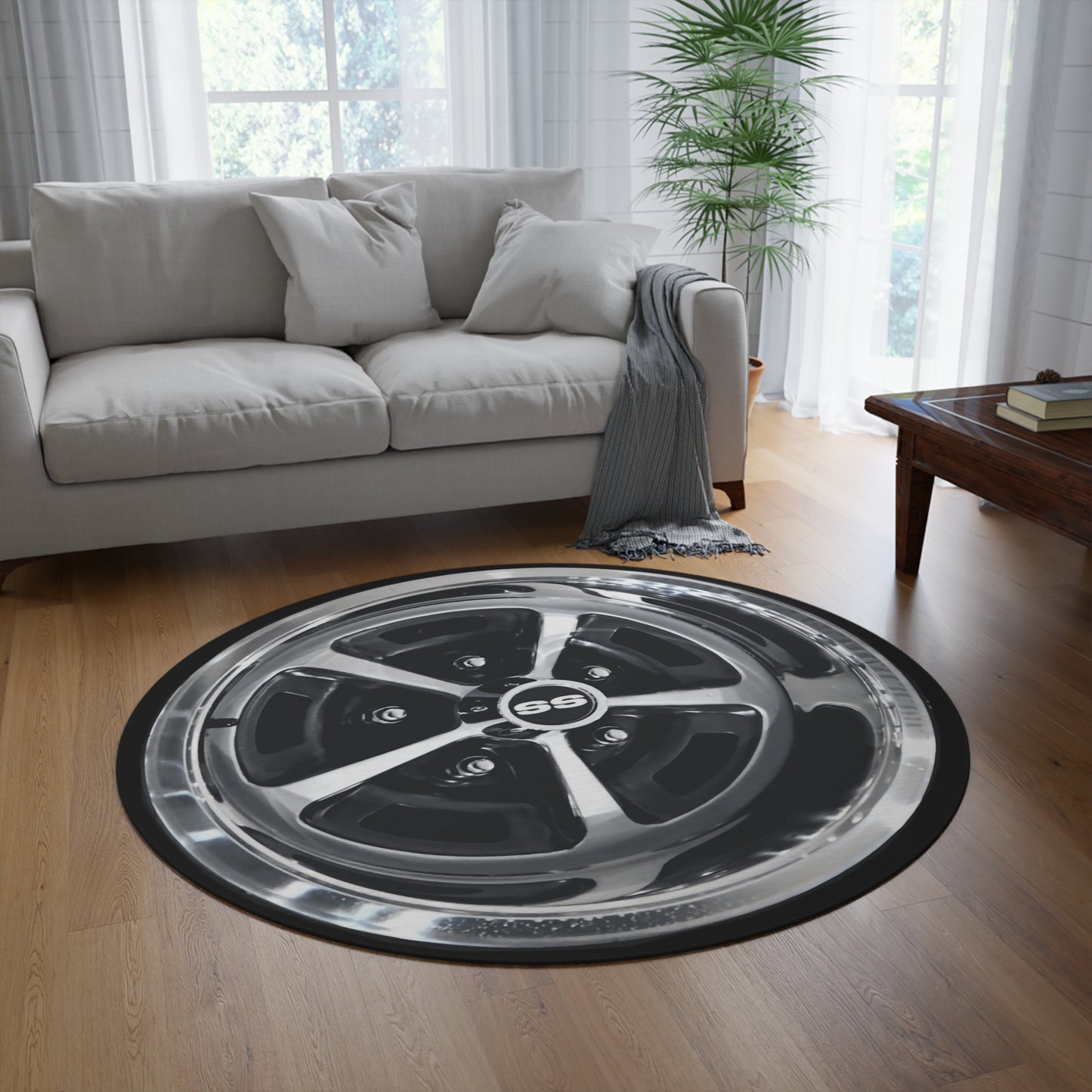 SS Mag Rim Round Rug Car Guy Gift Man Cave Office Firebird Trans Am Classic Muscle Car Guy Gift,lover,Camaro,hot rod