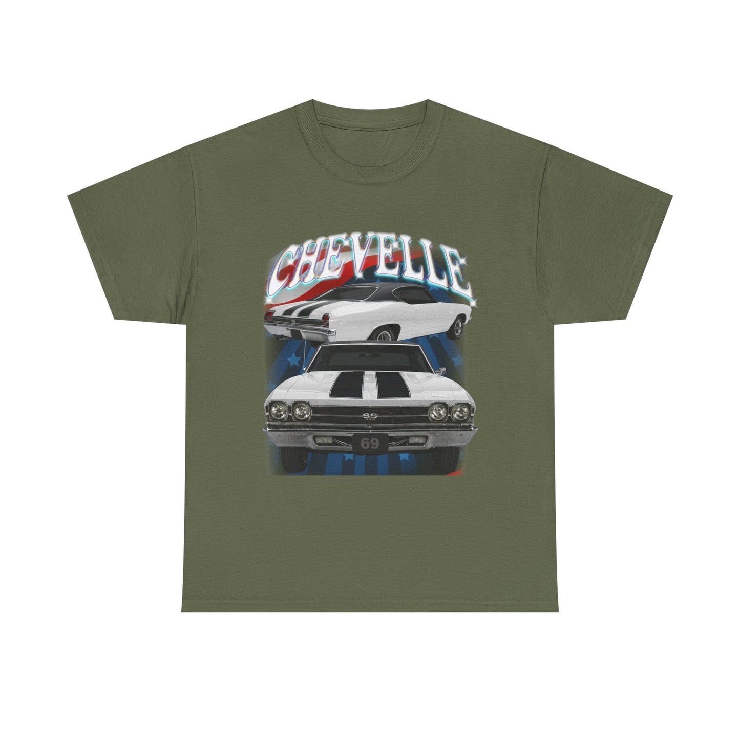 White 1969,black stripes,Chevelle Heavy Cotton Tee T Shirt,Gift