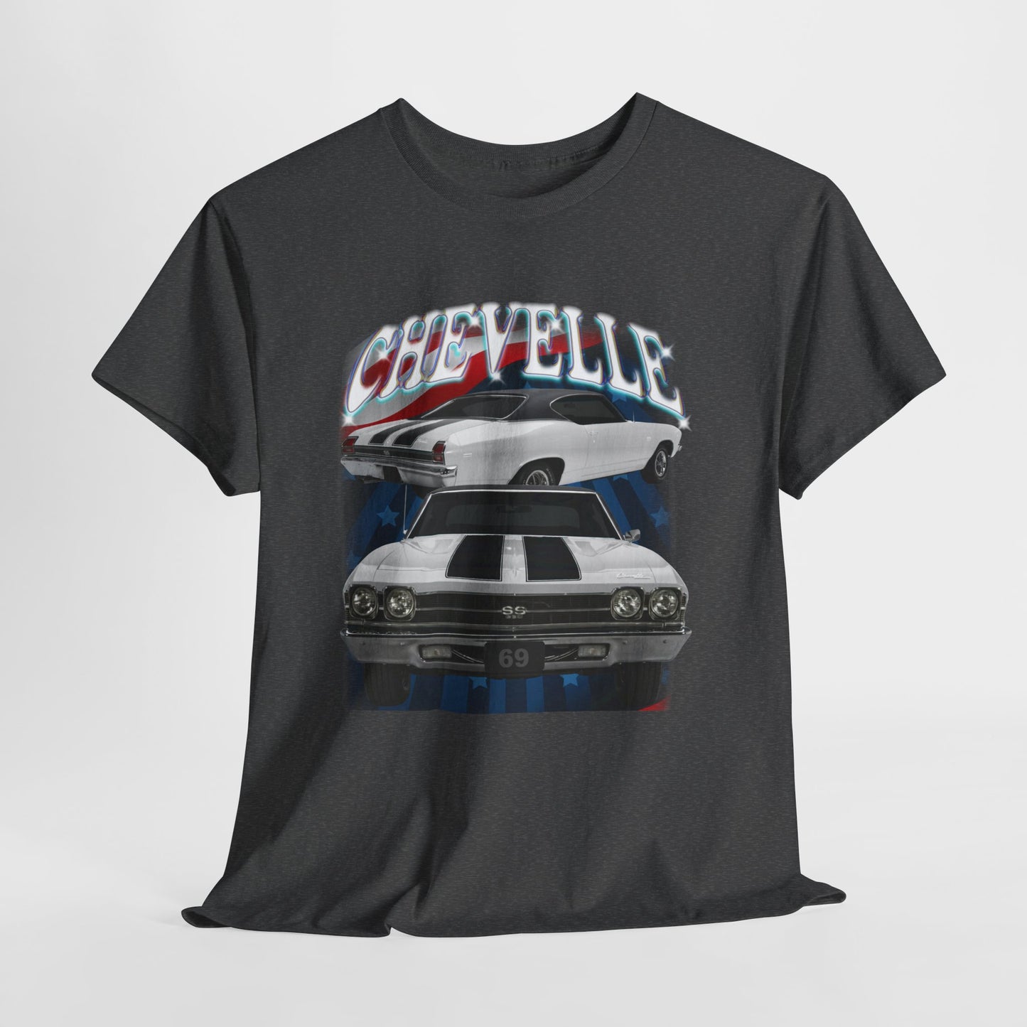 White 1969,black stripes,Chevelle Heavy Cotton Tee T Shirt,Gift