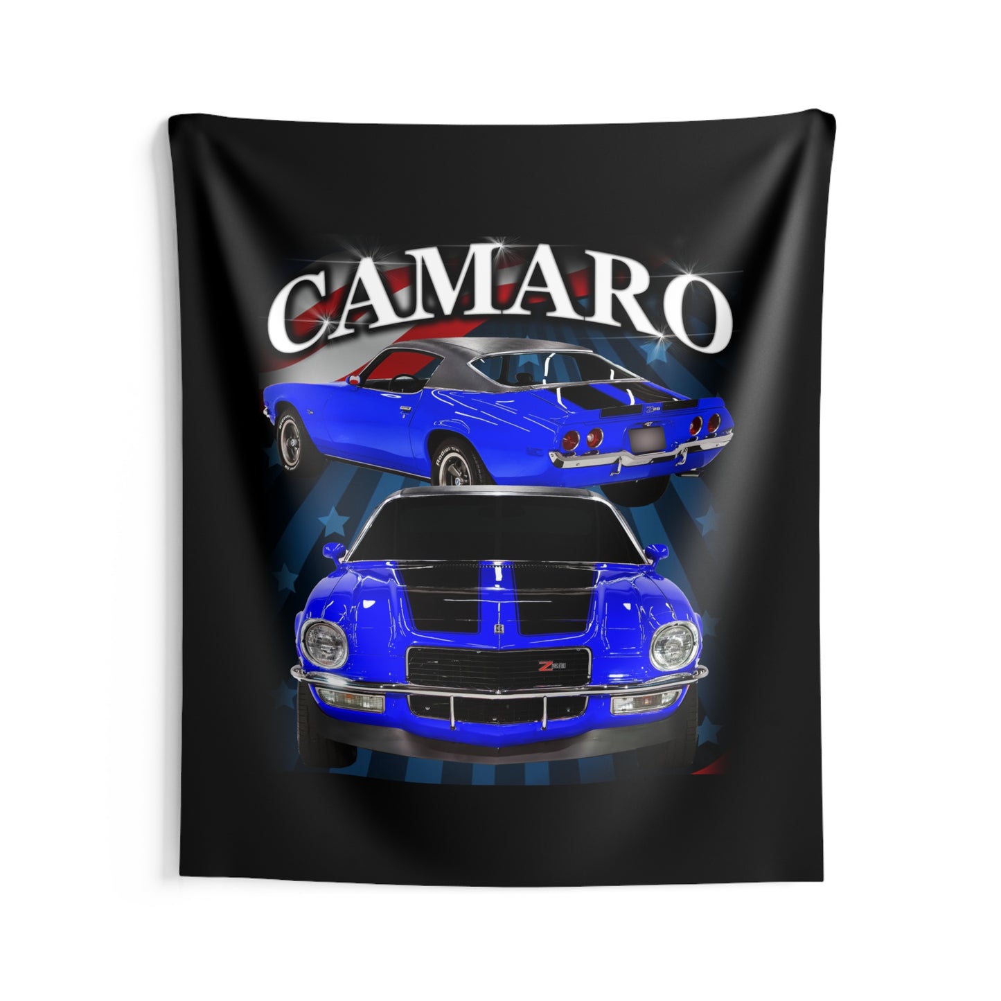 Blue w black stripe 1970 Camaro Indoor Wall Tapestries Car Guy Gift