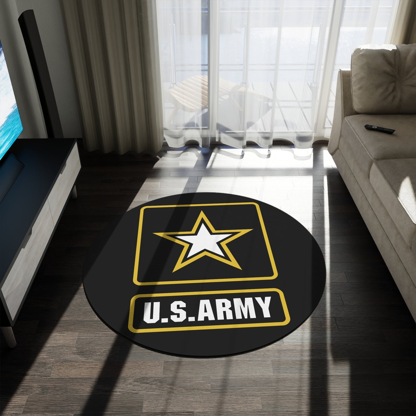 Round Rug US ARMY Of The United States Car Guy Gift Man Cave Office