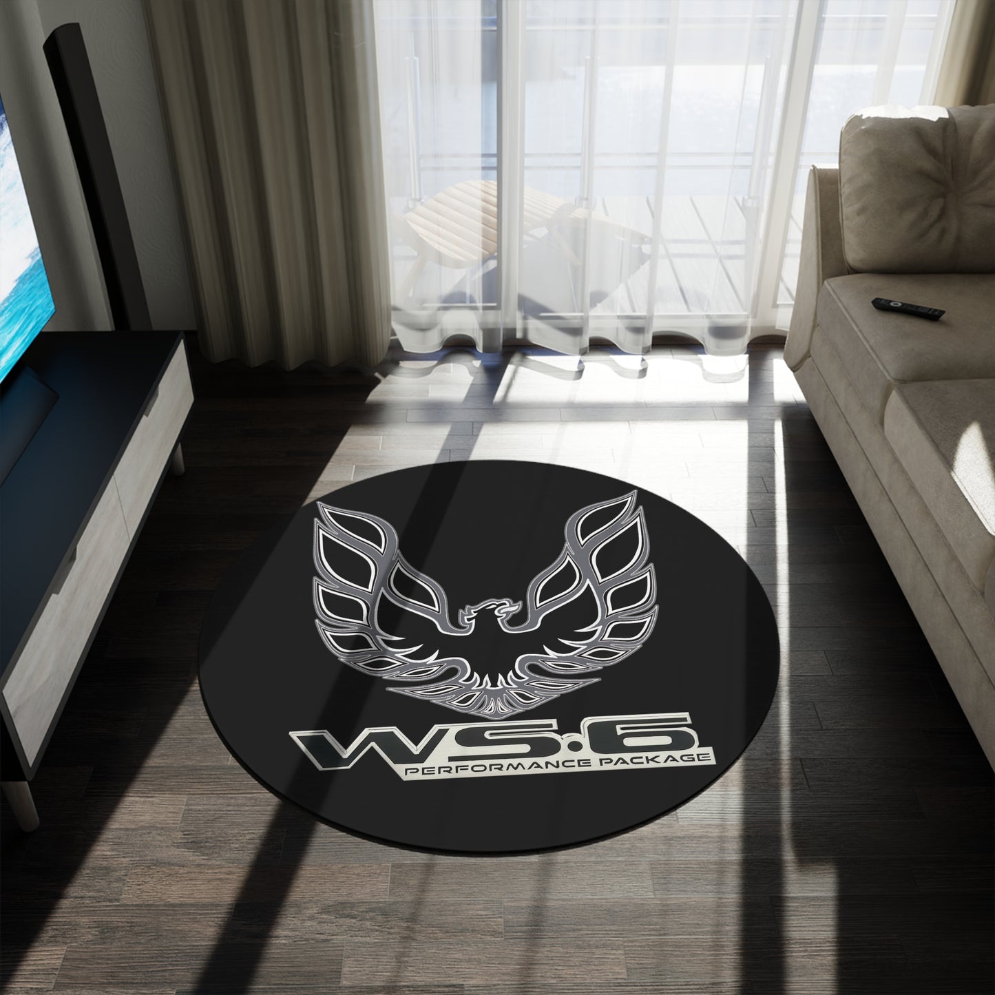 Round Rug WS6 Firebird Trans Am Car Guy Gift Man Cave Blue