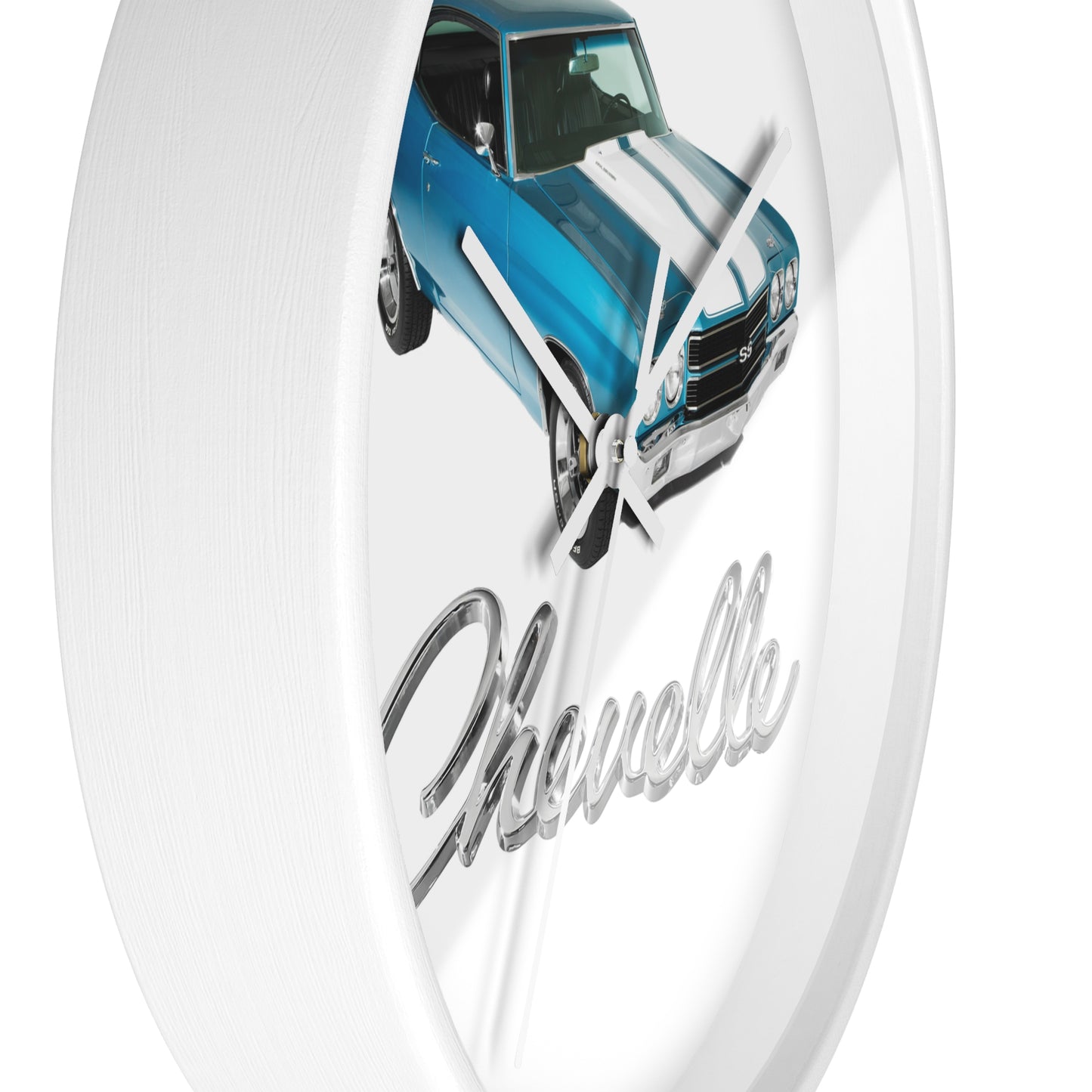 Blue 1970 Chevelle w White stripes Wall clock Gift Decor Classic Muscle side