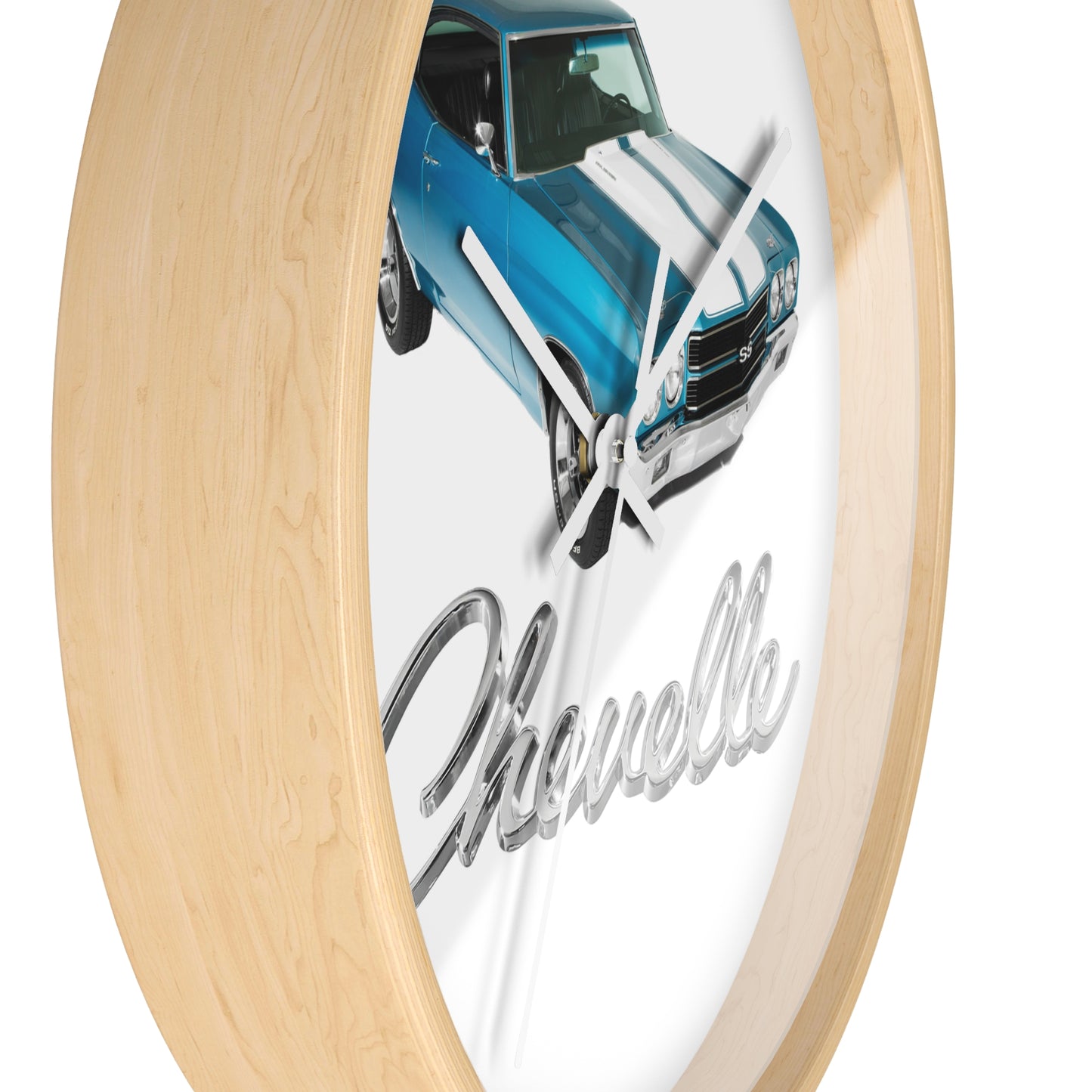 Blue 1970 Chevelle w White stripes Wall clock Gift Decor Classic Muscle side