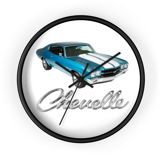 Blue 1970 Chevelle w White stripes Wall clock Gift Decor Classic Muscle side
