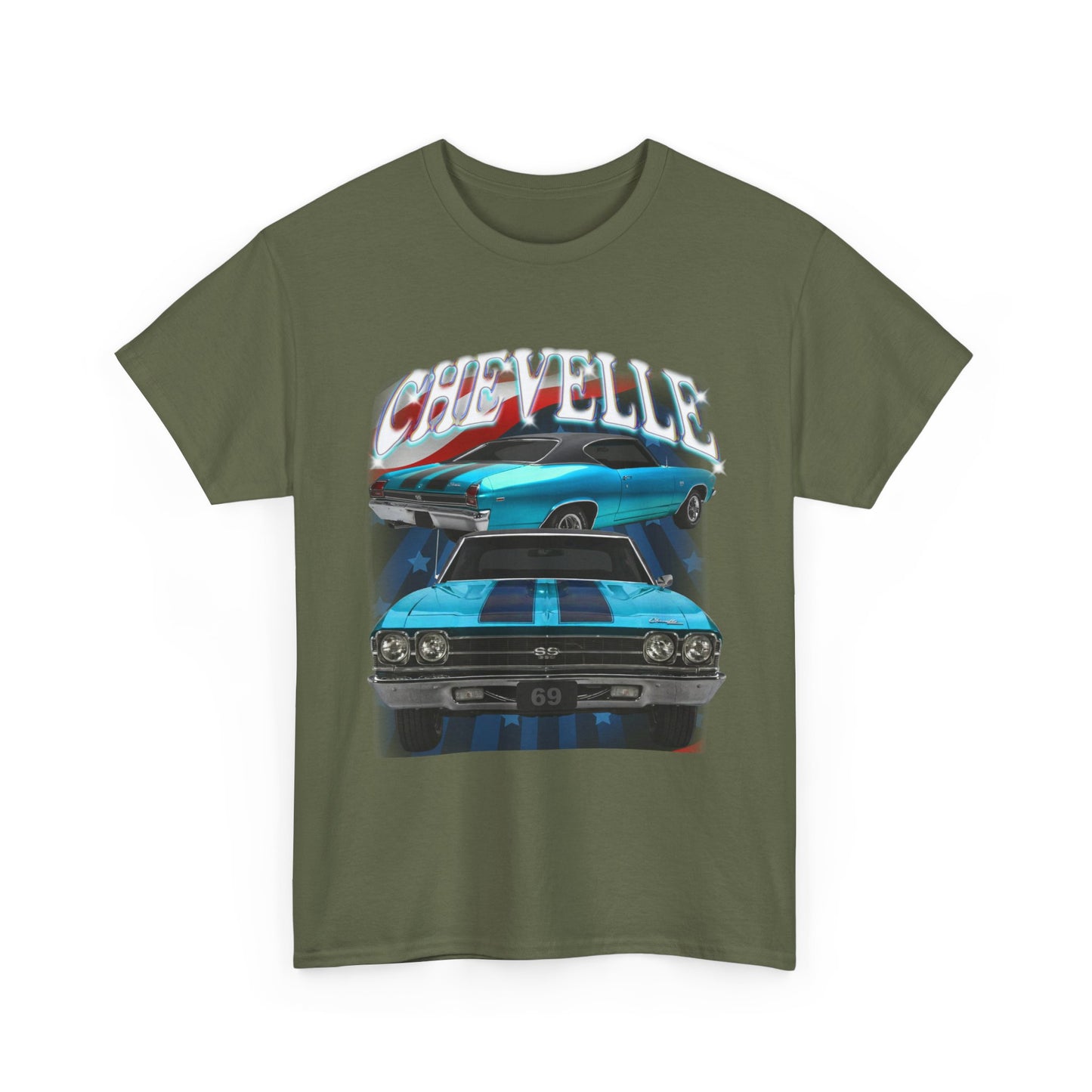1969 Turquoise Blue Green,black stripes,Chevelle Heavy Cotton Tee T Shirt,Gift