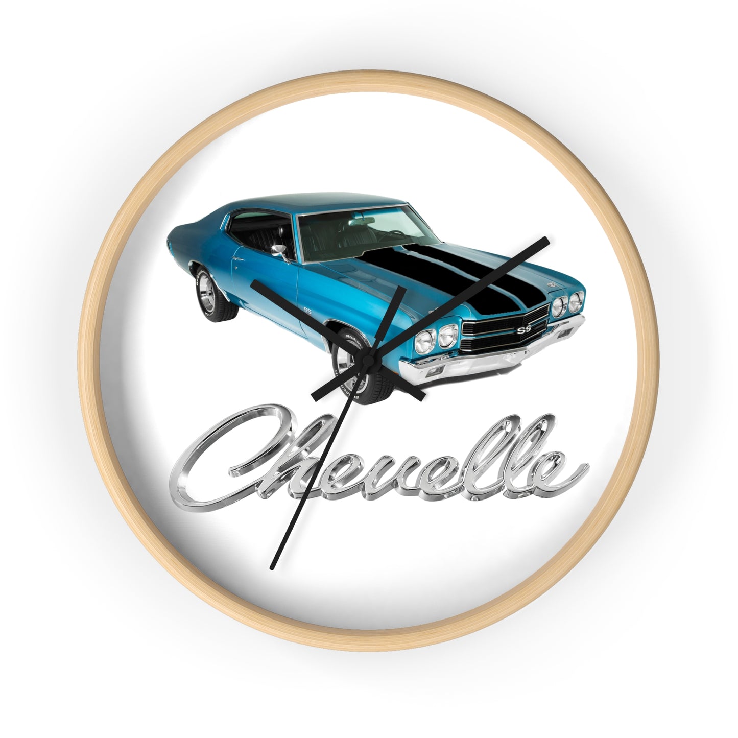 Blue 1970 Chevelle w black stripes Wall clock Gift Decor Classic Muscle side