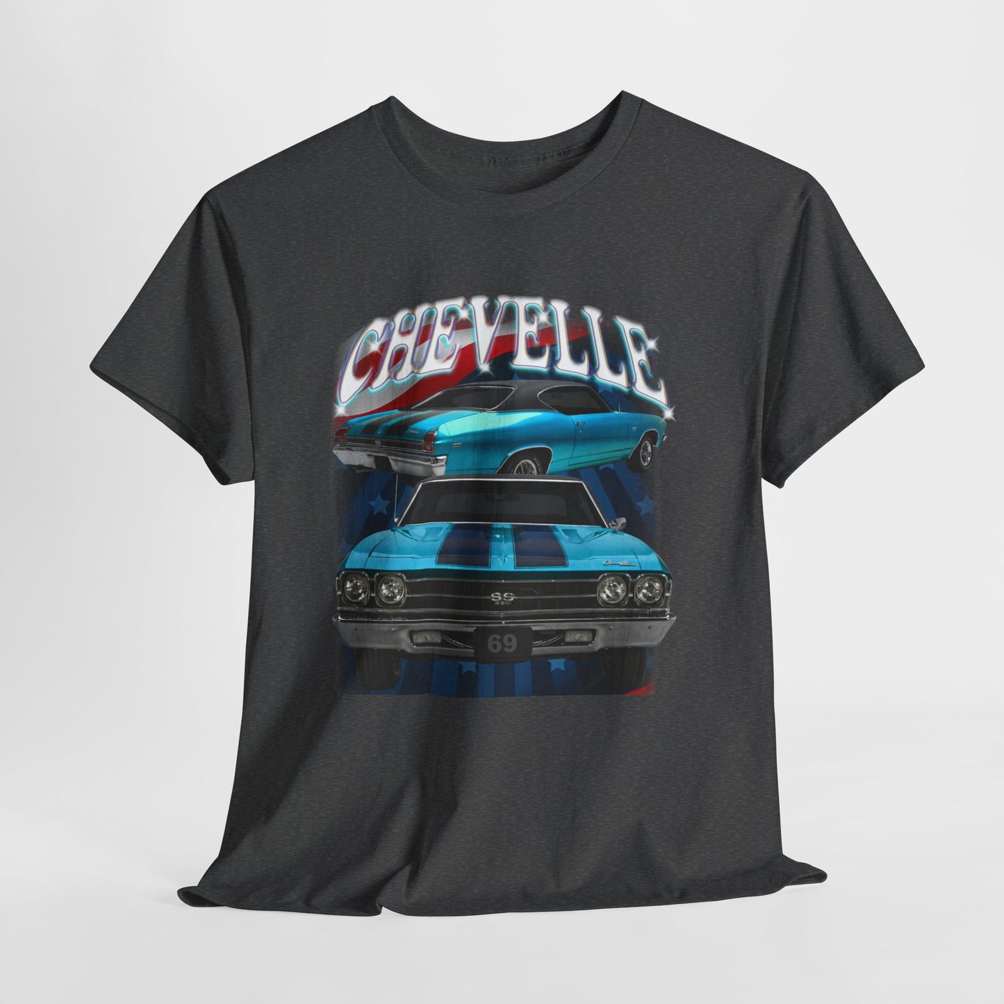 1969 Turquoise Blue Green,black stripes,Chevelle Heavy Cotton Tee T Shirt,Gift