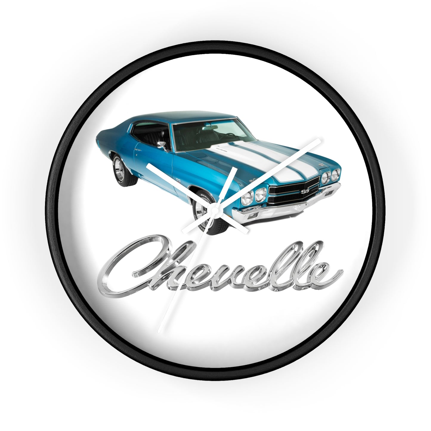 Blue 1970 Chevelle w White stripes Wall clock Gift Decor Classic Muscle side