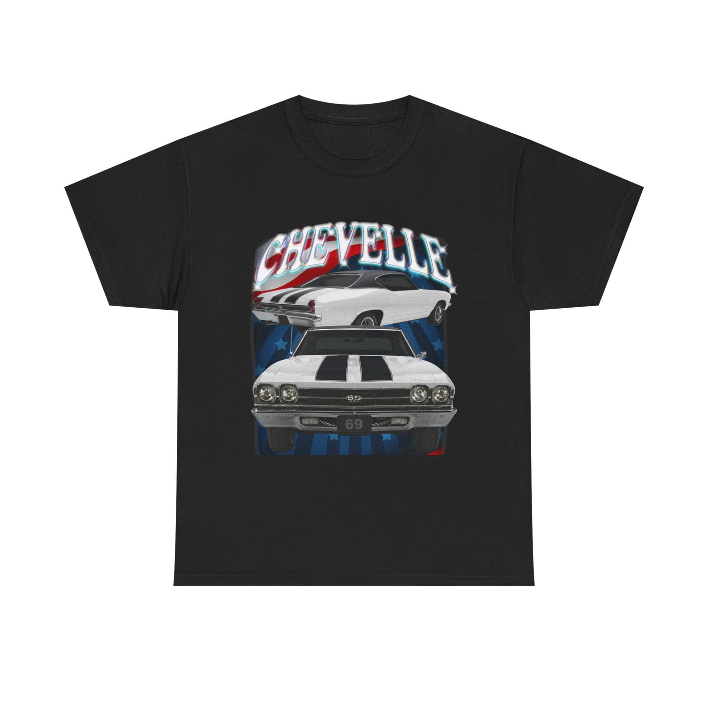 White 1969,black stripes,Chevelle Heavy Cotton Tee T Shirt,Gift