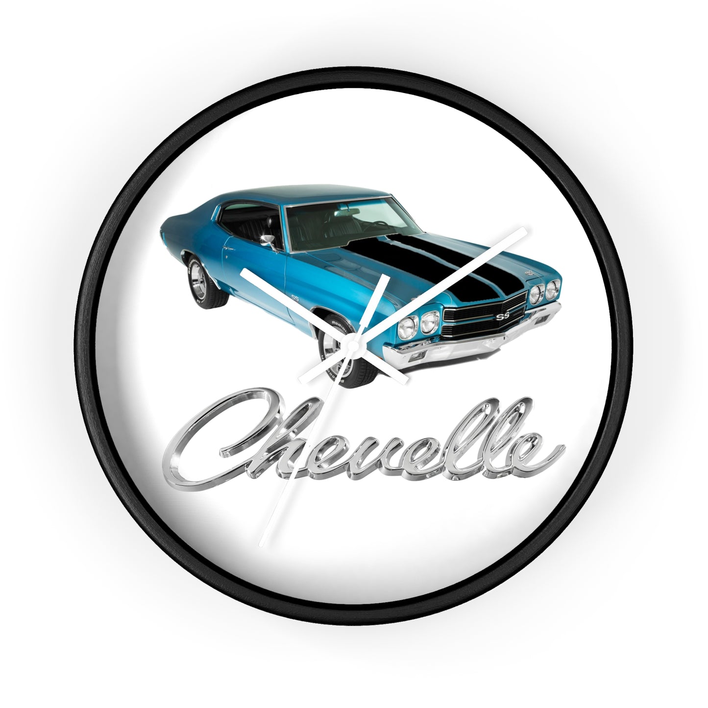 Blue 1970 Chevelle w black stripes Wall clock Gift Decor Classic Muscle side