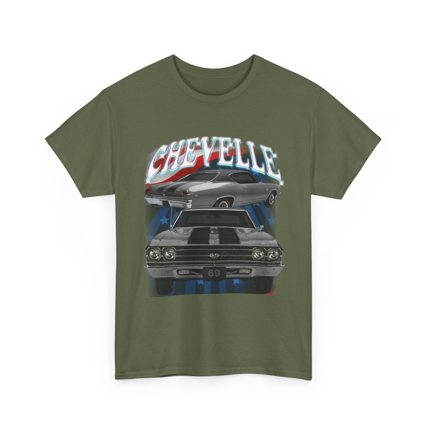 Grey Silver 1969,black stripes,Chevelle Heavy Cotton Tee T Shirt,Gift