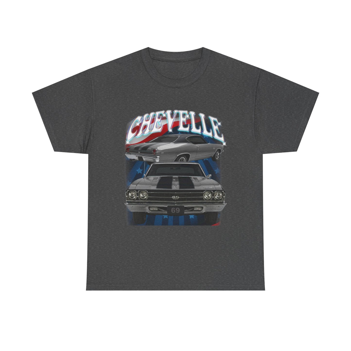Grey Silver 1969,black stripes,Chevelle Heavy Cotton Tee T Shirt,Gift