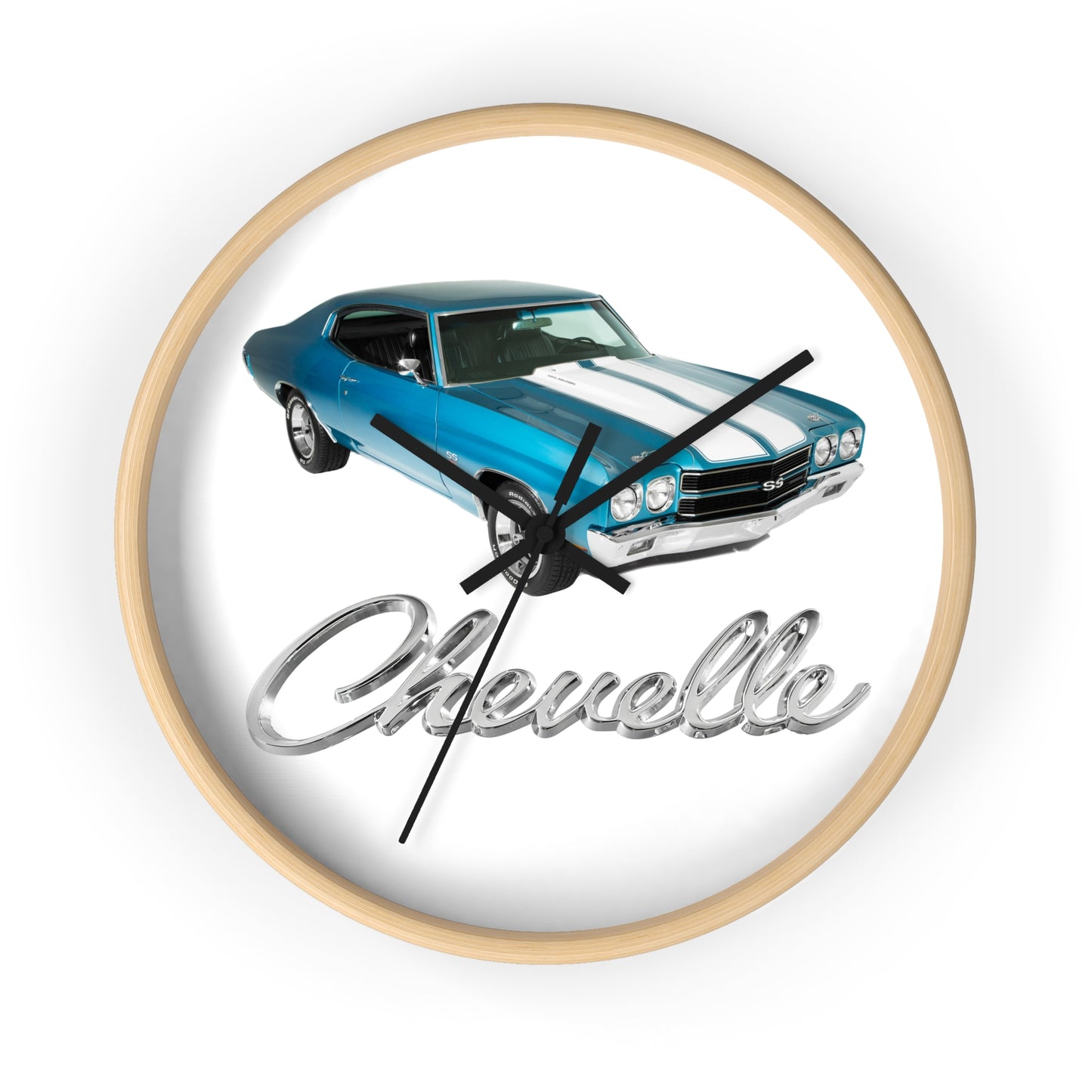 Blue 1970 Chevelle w White stripes Wall clock Gift Decor Classic Muscle side