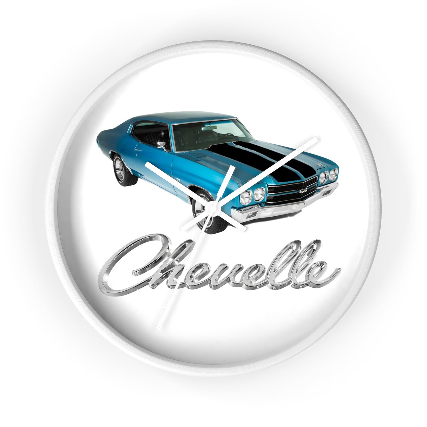 Blue 1970 Chevelle w black stripes Wall clock Gift Decor Classic Muscle side