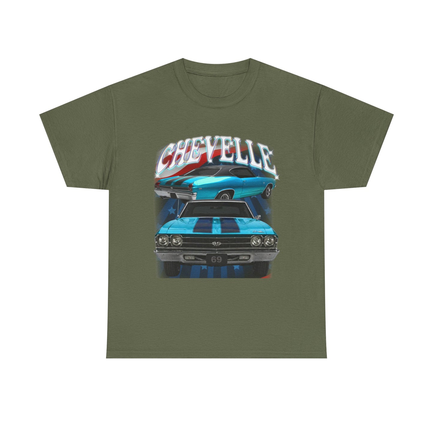 1969 Turquoise Blue Green,black stripes,Chevelle Heavy Cotton Tee T Shirt,Gift