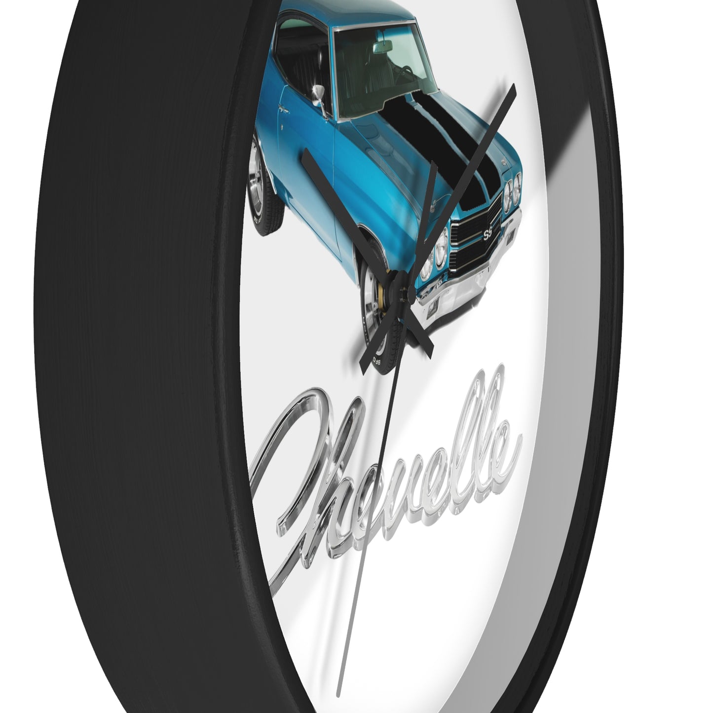 Blue 1970 Chevelle w black stripes Wall clock Gift Decor Classic Muscle side