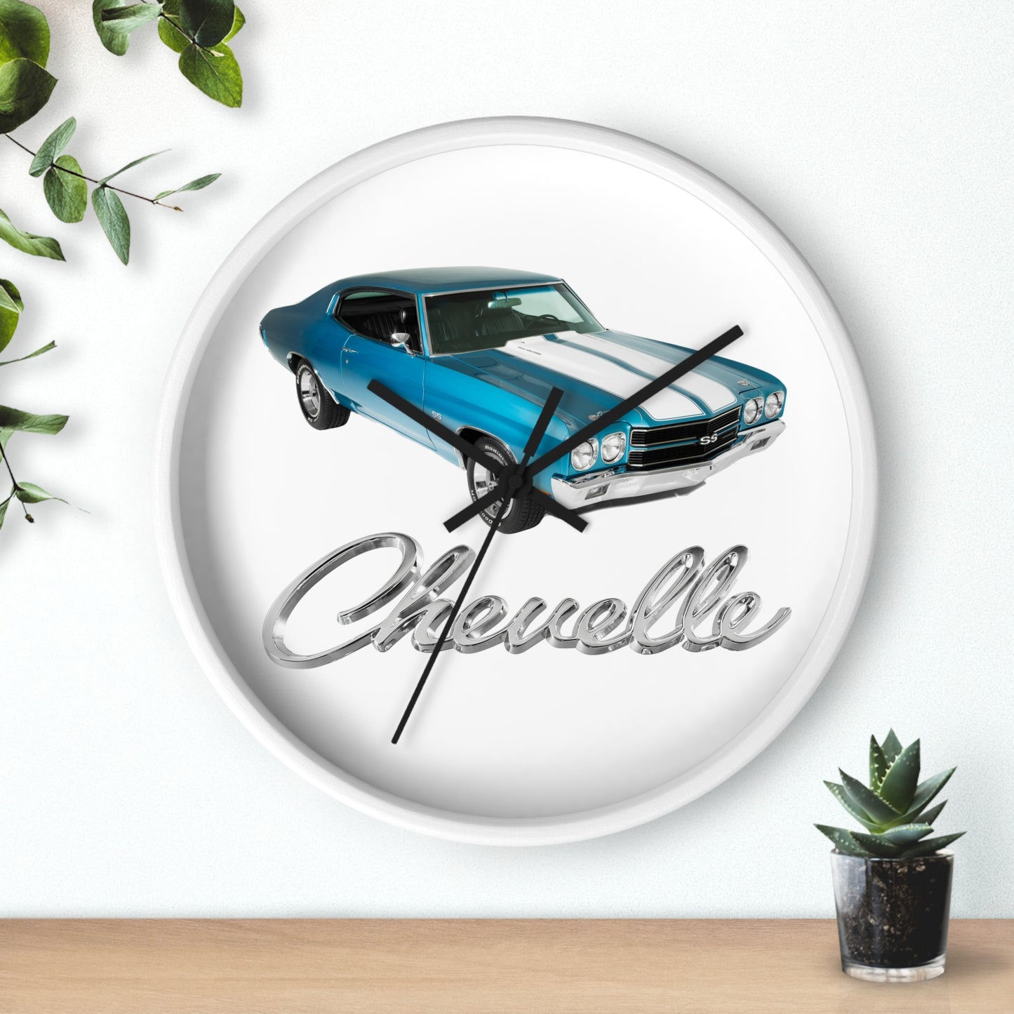 Blue 1970 Chevelle w White stripes Wall clock Gift Decor Classic Muscle side
