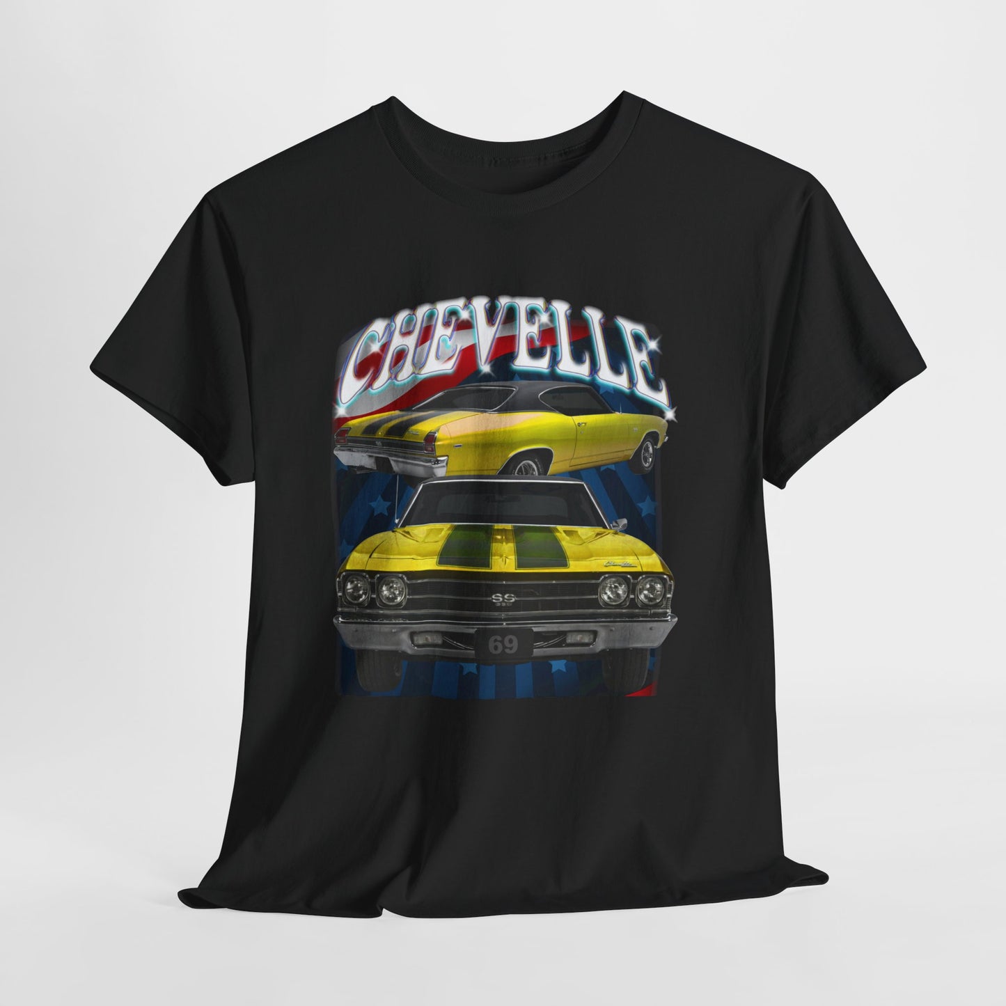 Yellow 1969,black stripes,Chevelle Heavy Cotton Tee T Shirt,Gift