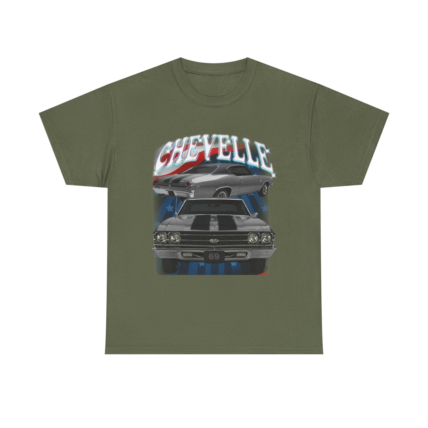 Grey Silver 1969,black stripes,Chevelle Heavy Cotton Tee T Shirt,Gift